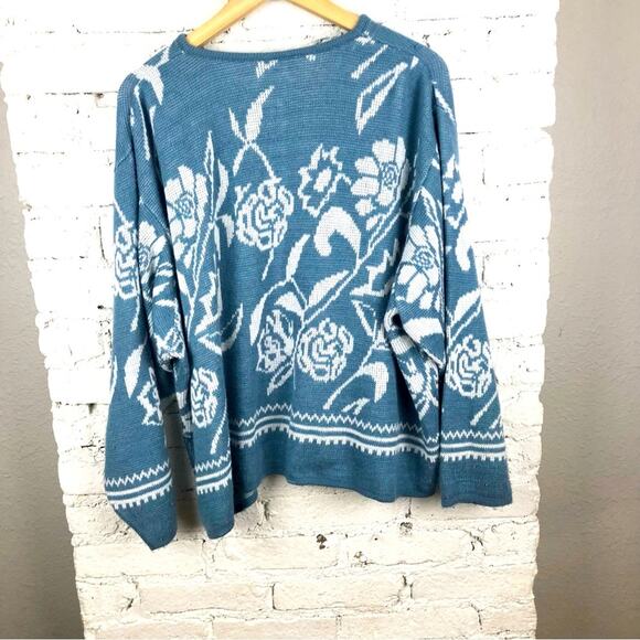 Vintage Plus Size Floral Knit Cardigan Sweater - Picture 6 of 9